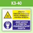 Знак «Опасно - работай в колодце после проведения анализа воздуха. Имей допуск и средства индивидуальной защиты», КЗ-40 (пленка, 600х400 мм)